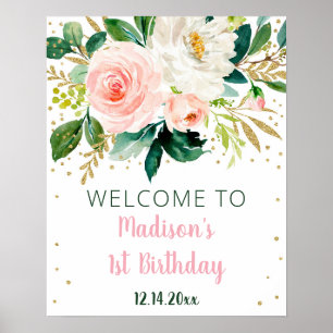 Poster Boho Birthday Dourado Blush Floral