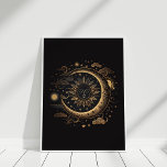 Poster Boho Black Copper Sun e Moon Wall Art<br><div class="desc">Este Sol Negro de Cobre e Arte da Parede das Luas apresenta fases da Lua,  nuvens,  o Sol e Estrelas em cobre antigo. Esta arte é perfeita para casas boêmicas.</div>