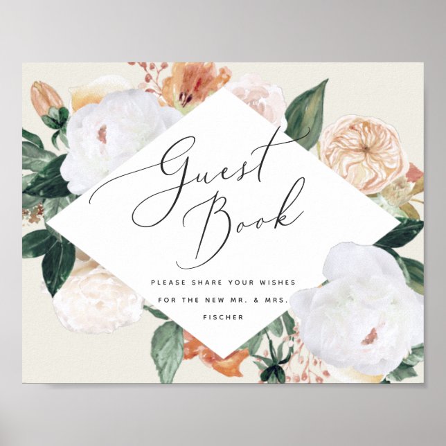 Poster Boho Blooms Sinal de Guestbook (Frente)