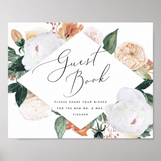 Poster Boho Blooms Sinal de Guestbook (Frente)