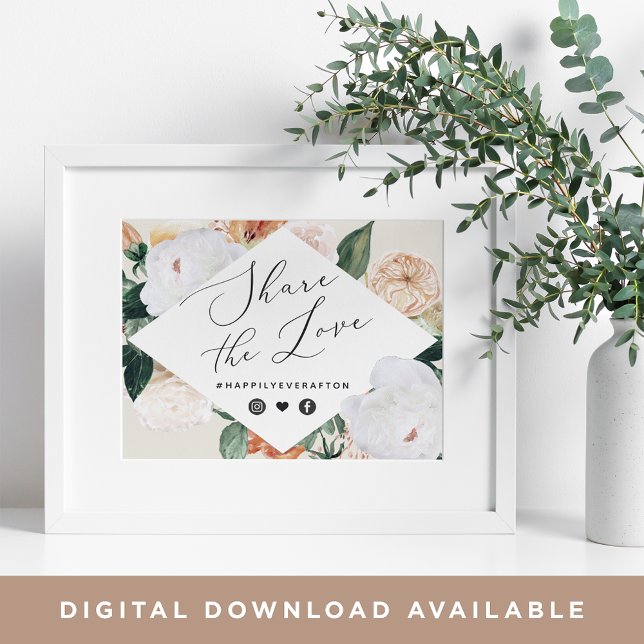 Poster Boho Blooms Sinal de Hashtag de Casamento (Criador carregado)