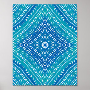 Poster Boho Blue Caleidoscópio Mandala Art