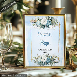 Poster Boho Blue Eucalyptus Gold Frame DIY Wedding Sign