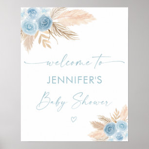 Poster Boho Blue Pampas Grass Chá de fraldas Bem-vindo
