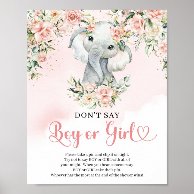 Poster Boho blush bebê elefante Não diga GAROTO ou GAROTA (Frente)