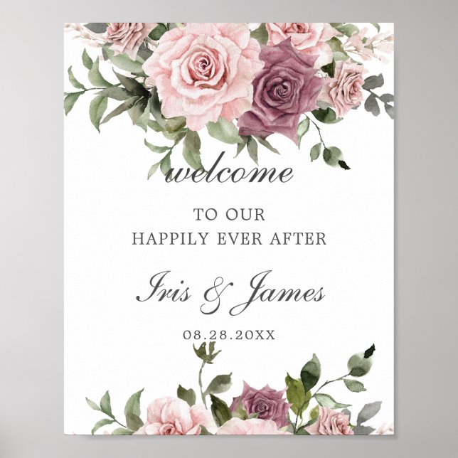 Poster Boho Blush Cinnamon Rosa Floral Weding Bem-vindo (Frente)