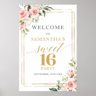 Poster Boho Blush e ouro brilhando 16 anos de boas-vindas
