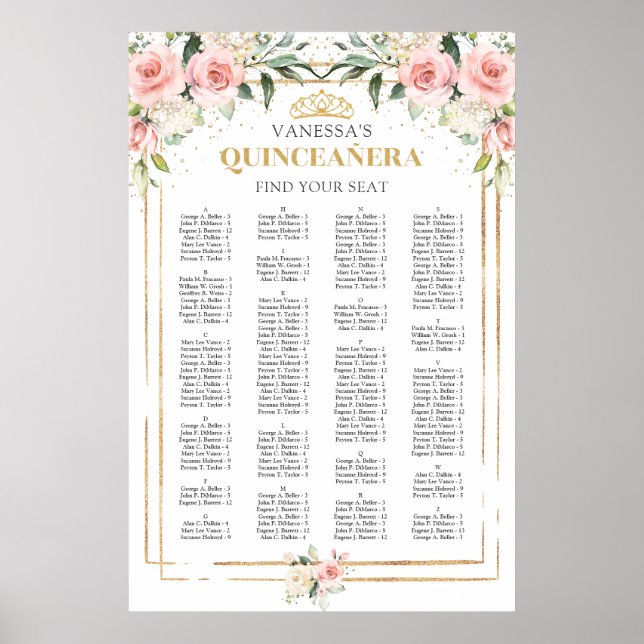 Poster Boho blush floral quinceanera alfabético (Frente)