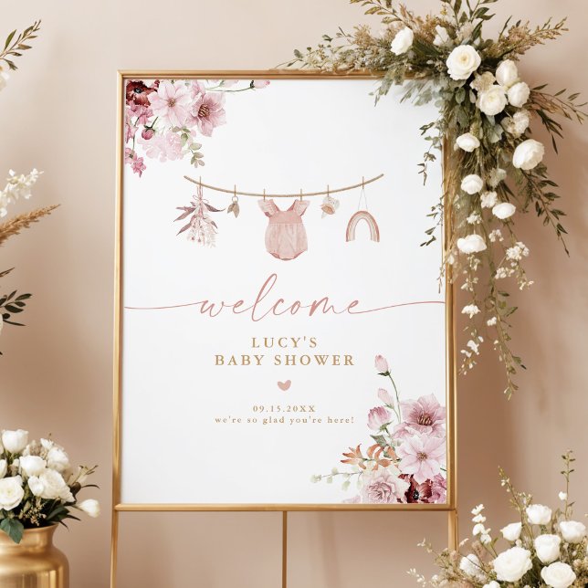 Poster Boho Blush Floral Roupa de Bebê Shower de Boas-Vin (Criador carregado)