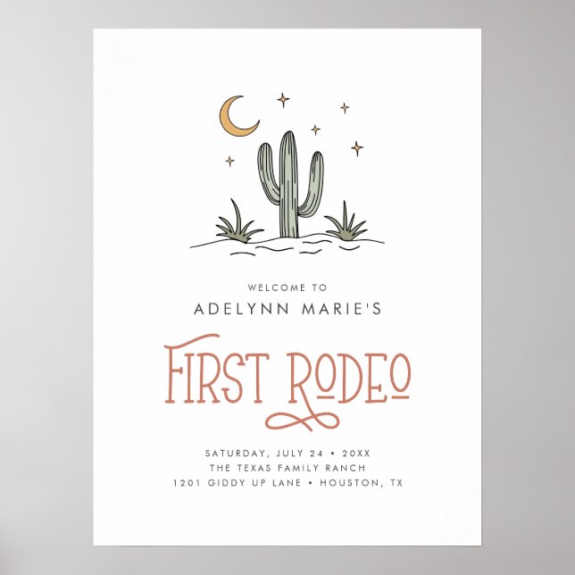 Poster Boho Blush Modern Girls Primeiro Rodeio Aniversári (Frente)