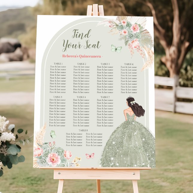 Poster Boho Blush Pink Sage Green 15 Años Seating Chart (Criador carregado)