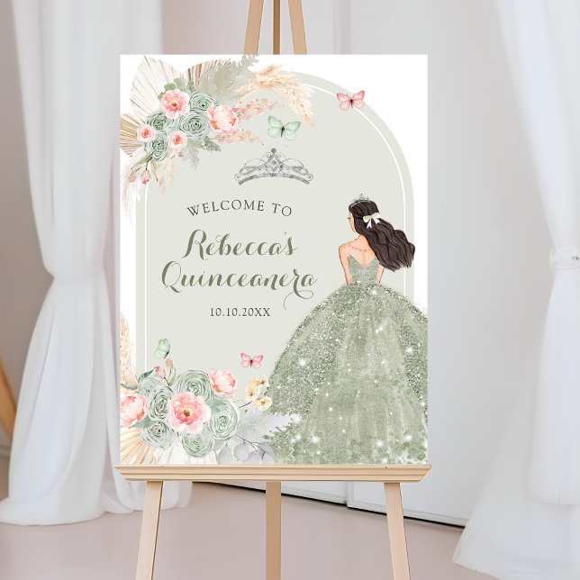 Poster Boho Blush Pink Sage Green Quinceañera Bem-vindo (Criador carregado)