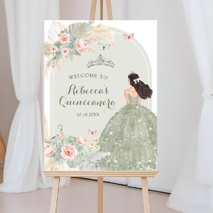 Poster Boho Blush Pink Sage Green Quinceañera Bem-vindo