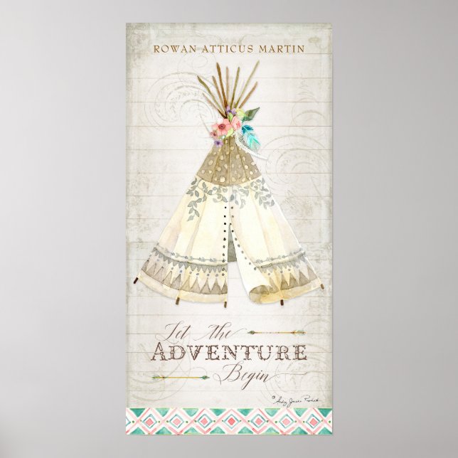 Poster Boho Boêmio Deixe a Aventura Começar Teepee Madeir (Frente)