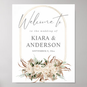 Poster Boho Bohemian Beige Floral - Sinal de boas-vindas