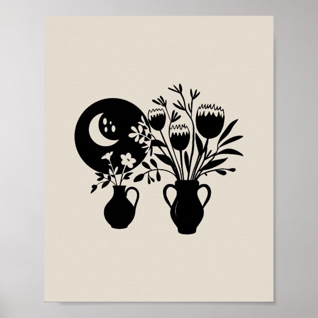 Poster Boho bohemian floral sun moon (Frente)