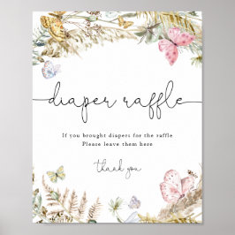 Poster Boho Borboletas Babá Fralda Sinal Raffle