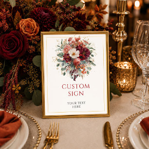 Poster Boho Borgonha Dourado Floral Verde custom 8x10 ass