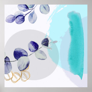 Poster Boho Botânico Ciano Roxo