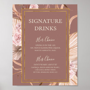 Poster Boho Botânico   Sinal de Bebidas com a Assinatura 