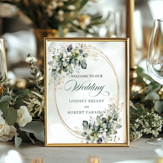 Poster Boho Botânico Verde Po dusty Mesa Casamento Bem-vi (Boho Botanical Dusty Green Tabletop Wedding Welcome)