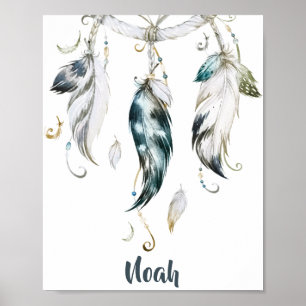 Poster Boho Boy Feather Drecher Catcher Wall Art