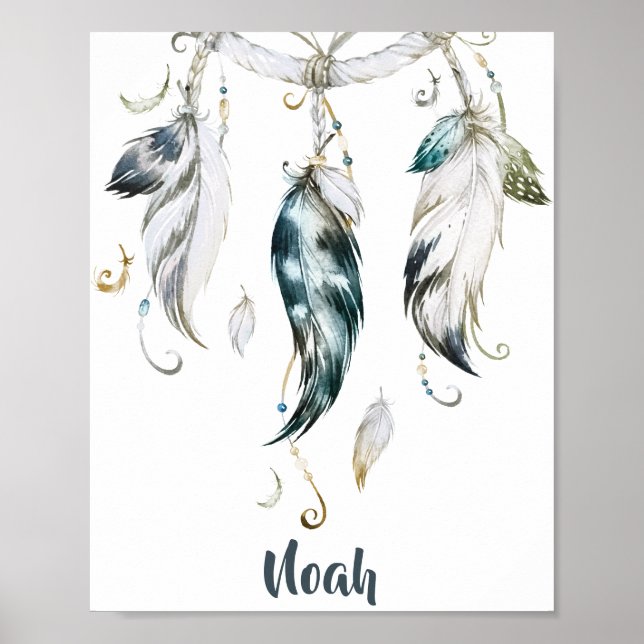 Poster Boho Boy Feather Drecher Catcher Wall Art (Frente)