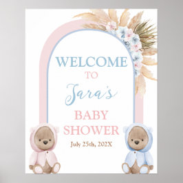 Poster Boho Boy Twins Bear Chá de fraldas