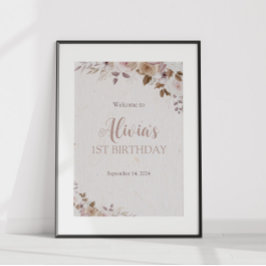 Poster Boho Brown Floral Birthday