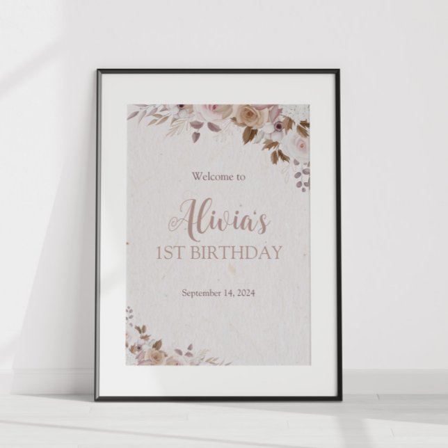 Poster Boho Brown Floral Birthday (Criador carregado)