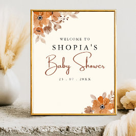 Poster Boho Brown Flowers Baby Shower 