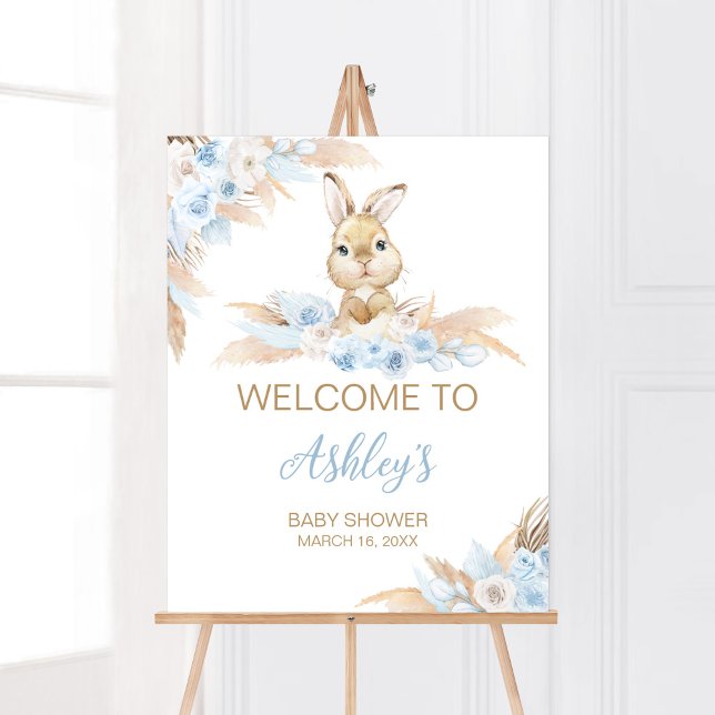 Poster Boho Bunny Chá de fraldas Bem-vindo (Pampas Grass Boy Bunny Baby Shower Welcome Sign)
