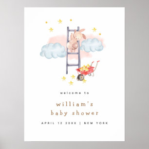 Poster Boho Bunny Stars Mínimo Chá de fraldas Bem-vindo