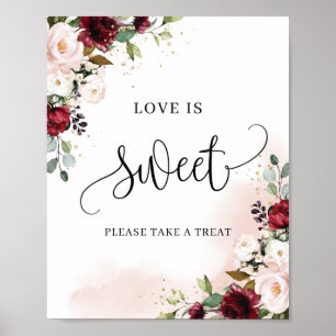 Poster Boho burgundy blush floral chic love é doce sinal