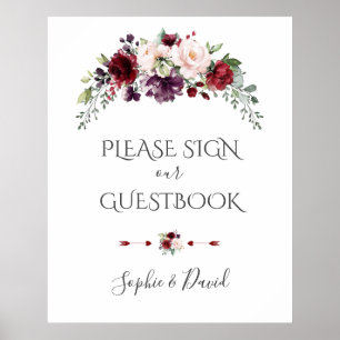 Poster Boho Burgundy Blush Weding Sign Our Guestbook