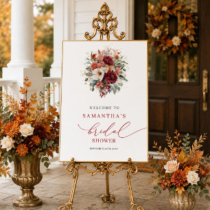 Poster Boho burgundy floral outono noivado welcome si