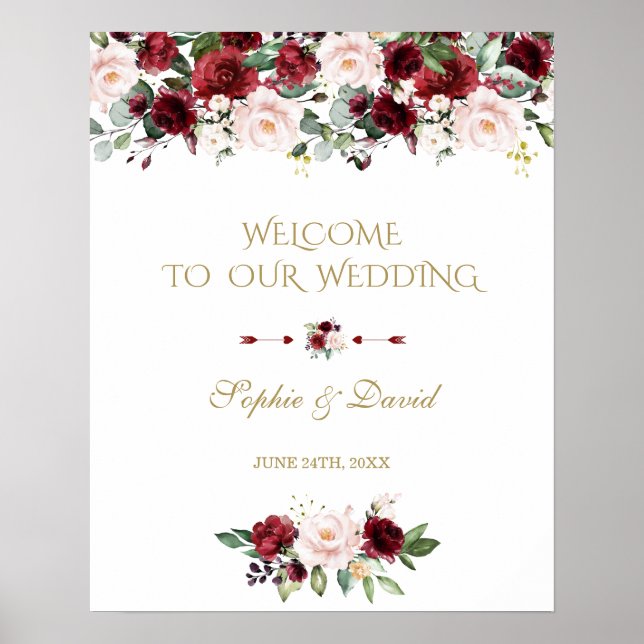 Poster Boho Burgundy - Sinal de Boh Burgundy Floral (Frente)