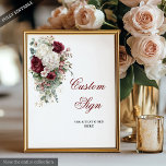 Poster Boho Burgundy White Elegant - Sinal de Casamento F<br><div class="desc">✅ Para procurar itens correspondentes 208W em minhas coleções ✅ Bem-vindos aos seus convidados com estilo e elegância usando este símbolo personalizado de casamento boho, com rosas de cor d'água embebidas e rosas brancas acentuadas com folhas de ouro envolventes. Projetado em uma rica paleta de burgundy, marsala, marrom, vermelho profundo,...</div>