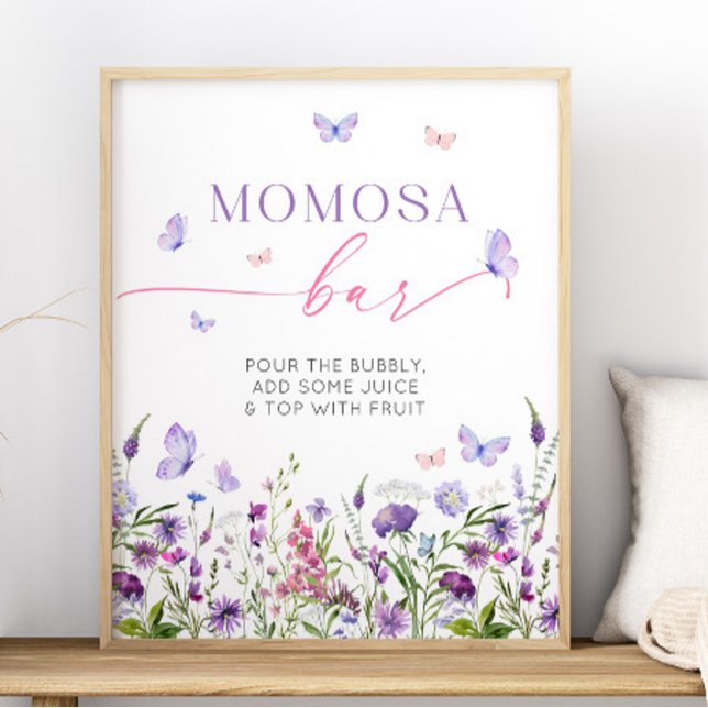Poster Boho Butterfly Chá de fraldas de flor selvagem Bar (Boho Butterfly Wildflower Baby Shower Momosa Bar Poster)