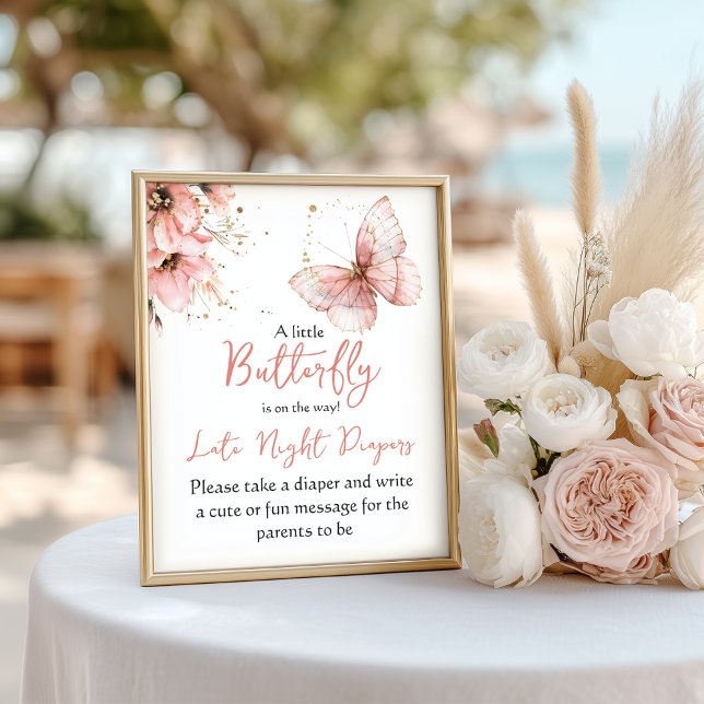 Poster Boho Butterfly Floral Pink Girl Baby Shower Game (Criador carregado)