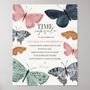 Poster Boho Butterfly Time Cápsula Sinal de Aniversário