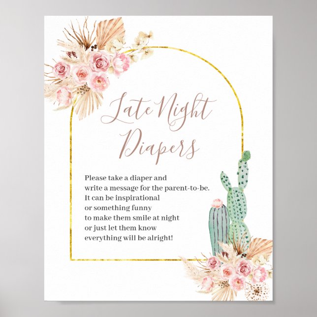 Poster Boho Cactus - Flores Rosa Tarde - Sinal de Fraldas (Frente)