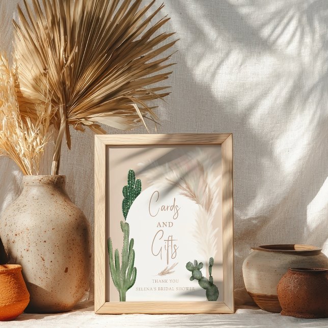 Poster Boho cactus pampas cards presentes chá de panela (Boho cactus pampas cards gifts bridal shower poster)