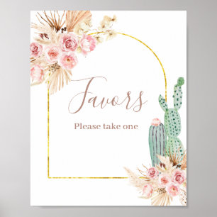 Poster Boho Cactus Pink Flowers Pampas Grass Sinal de Fav