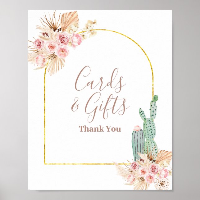 Poster Boho Cactus - Sinal de Flores e Presentes Rosa (Frente)