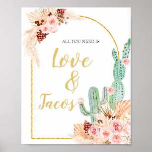 Poster Boho Cactus Taco só precisa de amor e tacos