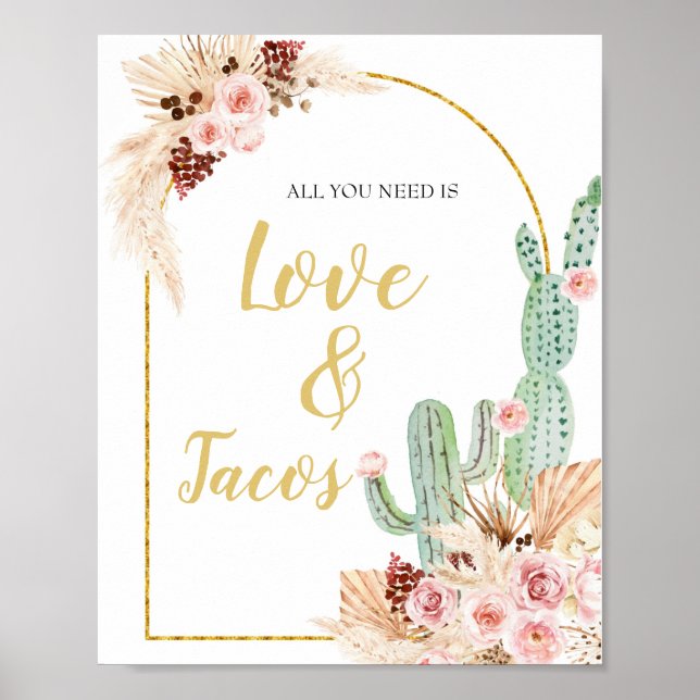 Poster Boho Cactus Taco só precisa de amor e tacos (Frente)