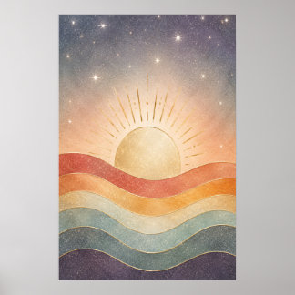 Poster Boho Celestial Nascer do Sol Abstrato Moderno Dese