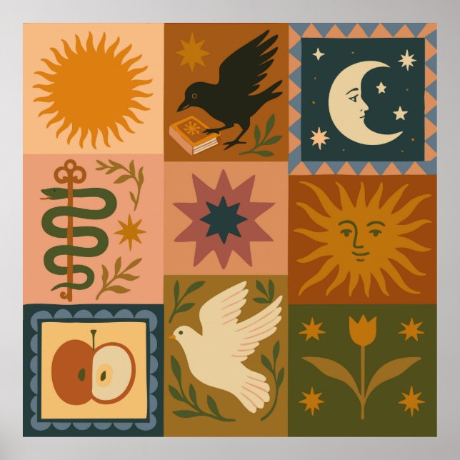 Poster Boho Celestial | Sol e Lua Retrospectiva (Frente)