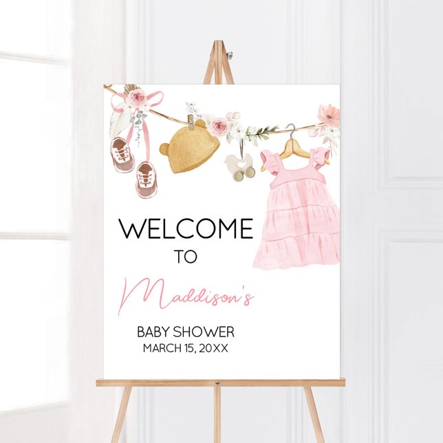 Poster Boho Chá de fraldas de roupas de bebê doce bem-vin (Sweet Baby Girl Boho Clothes Baby Shower Welcome Sign)